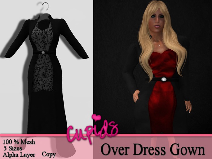 Mesh OverDress Gown Red Leather