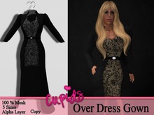 Mesh OverDress Gown Mocha Scrolls
