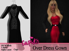 Mesh OverDress Gown Red Satin