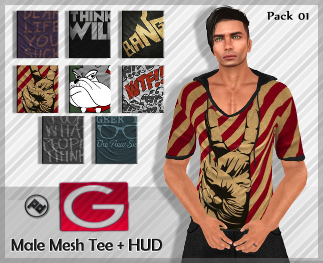 ::Poised:: G Mesh Male Tees pack 01 - Texture Changing HUD