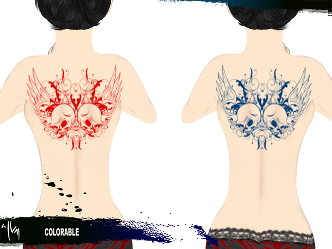 -AVM- Tattoo : Skulls & Wings Back Tattoo - TCD1-23
