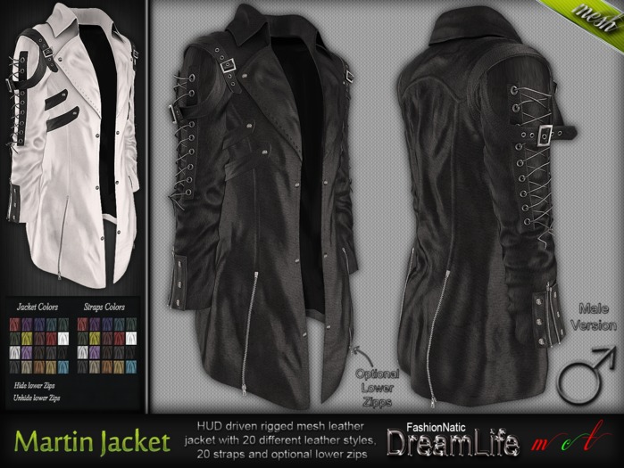 MESH Martin Gothic Male Jacket * Rigged (HUD Driven) *DreamLife - FashionNatic*