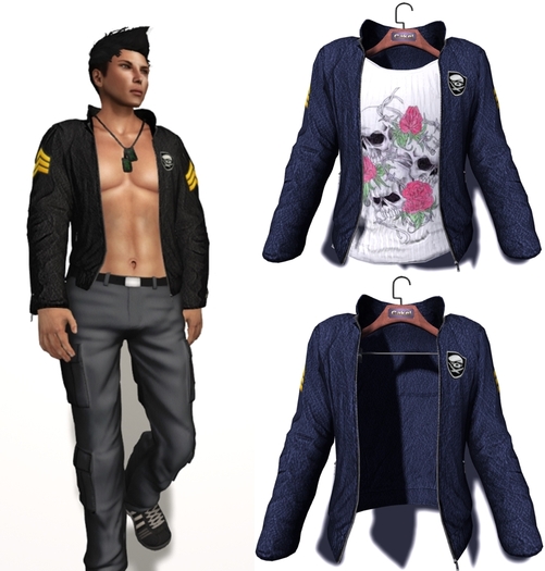 CaKe!-John leather jacket Mesh-Navy