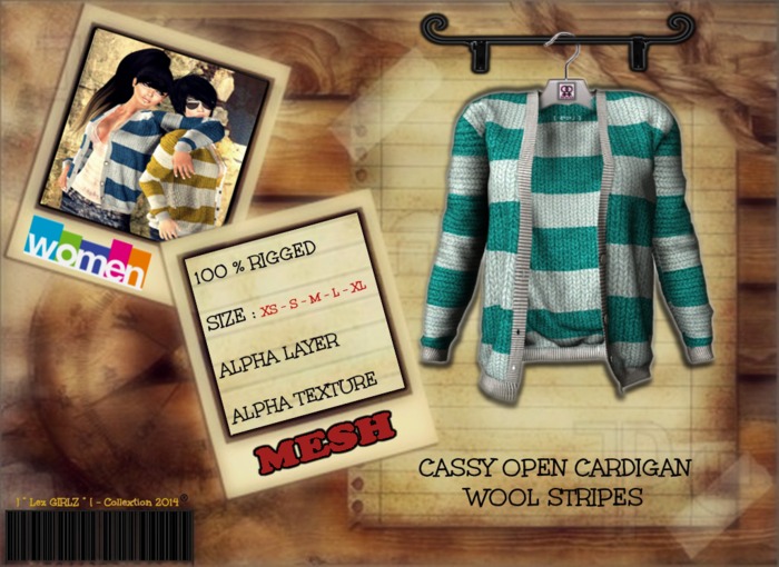 [ L*S*B ] Cassy Open Cardigan Sweater Wool Stripes LIGHT BLUE