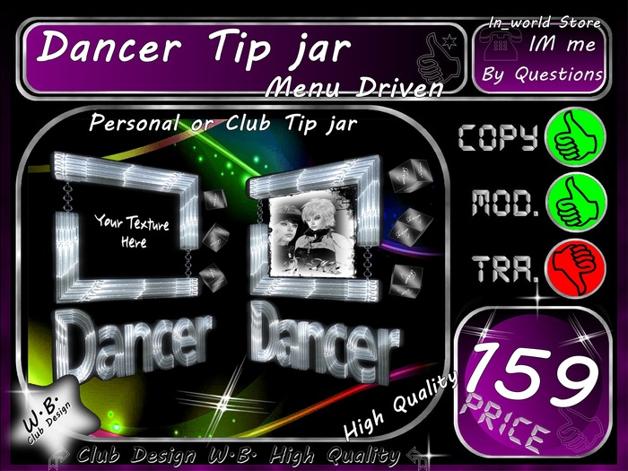 Second Life Marketplace - N.E.W. DaNceR TiP jAr ** MenU DrIVeN