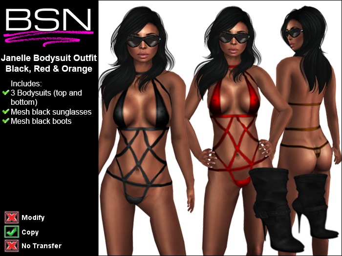 BSN Janelle Bodysuit Outfit - Black, Red & Orange