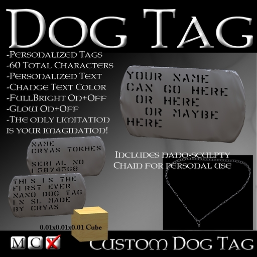 *CTD* Dog Tag - Changable, Personalize Yourself!