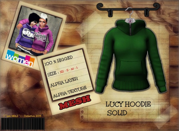 [ L*S*B ] Lucy Hooded Sweatshirt Solid Colors GREEN