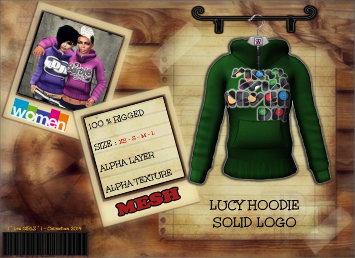 [ L*S*B ] Lucy Hooded Sweatshirt Solid Colors Logo GREEN