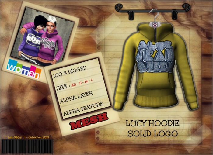 [ L*S*B ] Lucy Hooded Sweatshirt Solid Colors Logo YELLOW