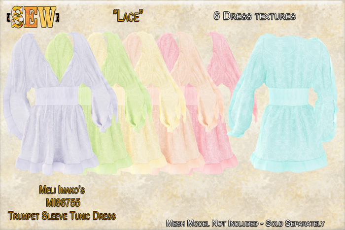 [SEW] FP Tex MI86755 Trumpet Sleeve Tunic Dress Lace