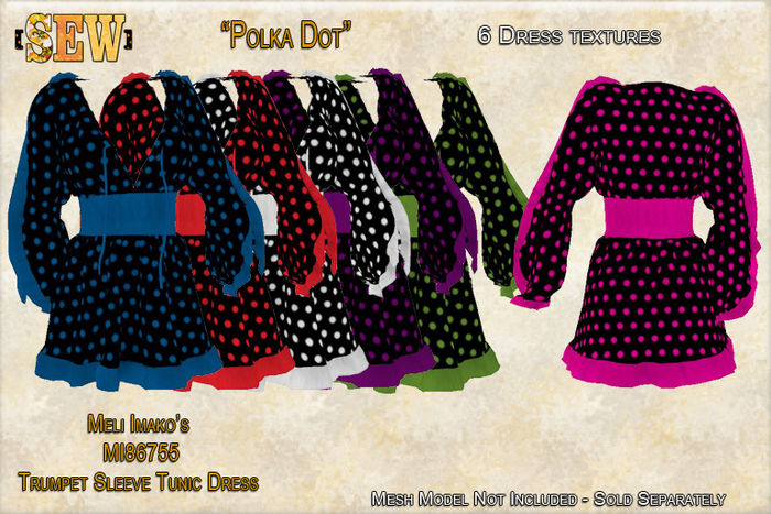 [SEW] FP Tex MI86755 Trumpet Sleeve Tunic Dress PolkaDot