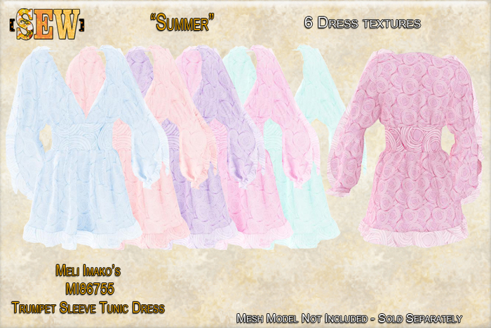 [SEW] FP Tex MI86755 Trumpet Sleeve Tunic Dress Summer