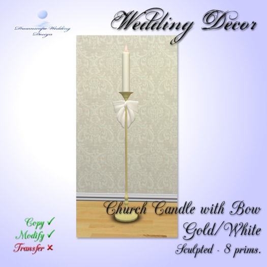 Church Candle with bow [Gold & Black] 8 prims