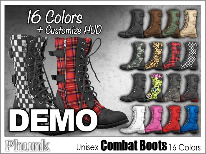 DEMO [Phunk] Mesh Unisex Combat Boots (16 Colors)