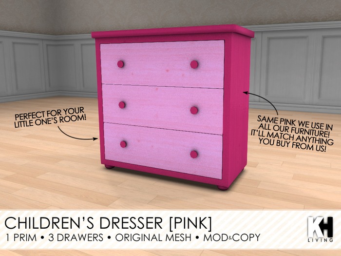 Second Life Marketplace KH Living Children's Dresser [Pink]