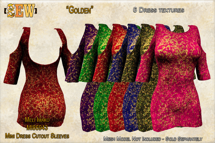 [SEW] FP Tex MI86943 Mini Dress Cutout Sleeves Golden