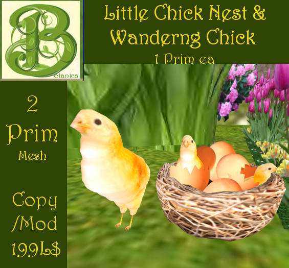 Mesh Little Chick Nest & Wanderng Chick - 2 Prims