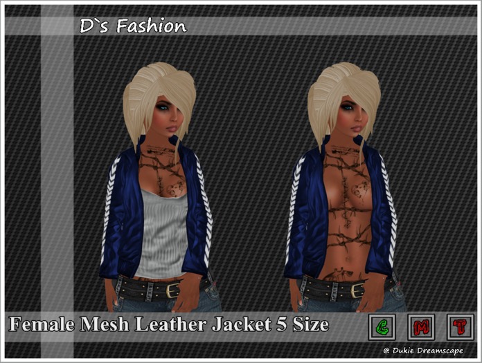 Female Leahter Jacket Blue Stripes