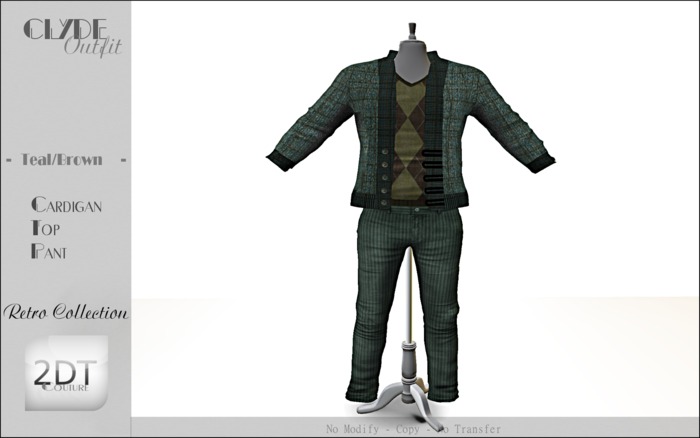 2DT Couture - Clyde Outfits (Teal/Brown)- ( Retro Collection )