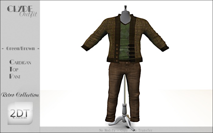 2DT Couture -Clyde Outfits (Greenl/Brown)- ( Retro Collection )