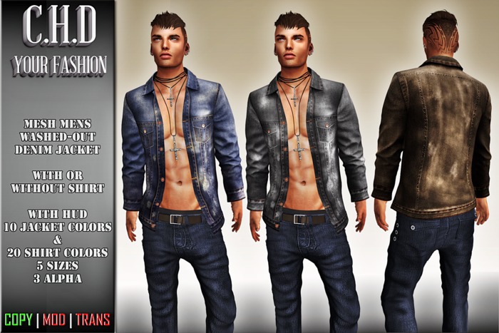 [C.H.D] Mens-MESH Washed-out Denim Jacket