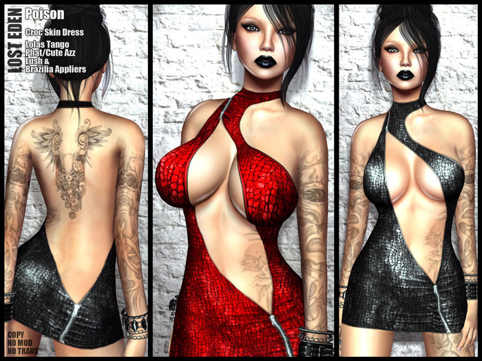 LOST EDEN - Poison: Croc skin mini dress with Lolas Tango & PhatAzz Appliers. Ruby