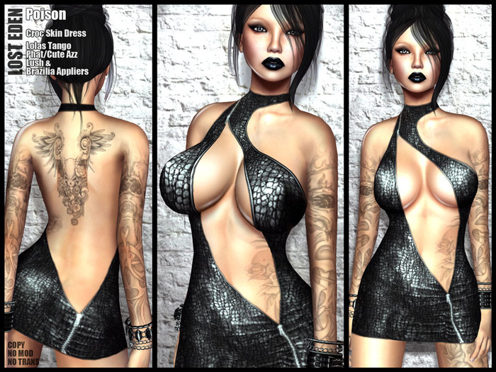 LOST EDEN - Poison: Croc skin mini dress with Lolas Tango & PhatAzz Appliers. Black
