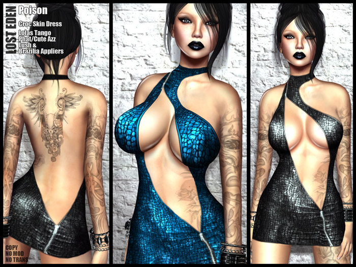LOST EDEN - Poison: Croc skin mini dress with Lolas Tango & PhatAzz Appliers. Sapphire