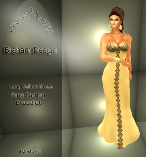 Braham Design Long Yellow Dress Mesh