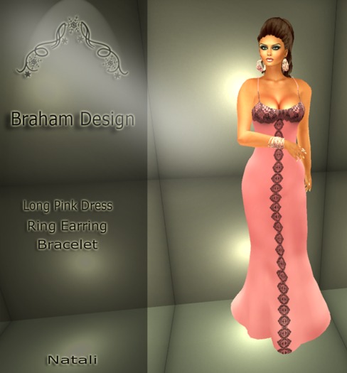 Braham Design Long Pink Dress Mesh