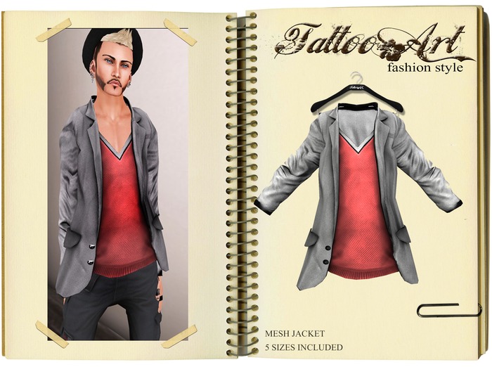 ::TATTOOART:: BLAZER GRAY WITH SHIRT RED