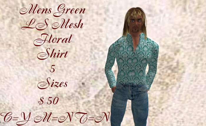 Mens LS Mesh Shirt Green Floral  