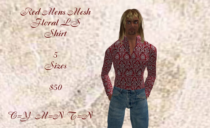 Mens Mesh LS Shirt  Floral Red    B