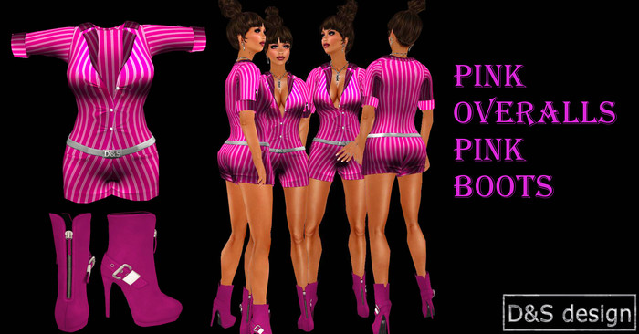 D&S design  Mesh pink overalls,pink boots