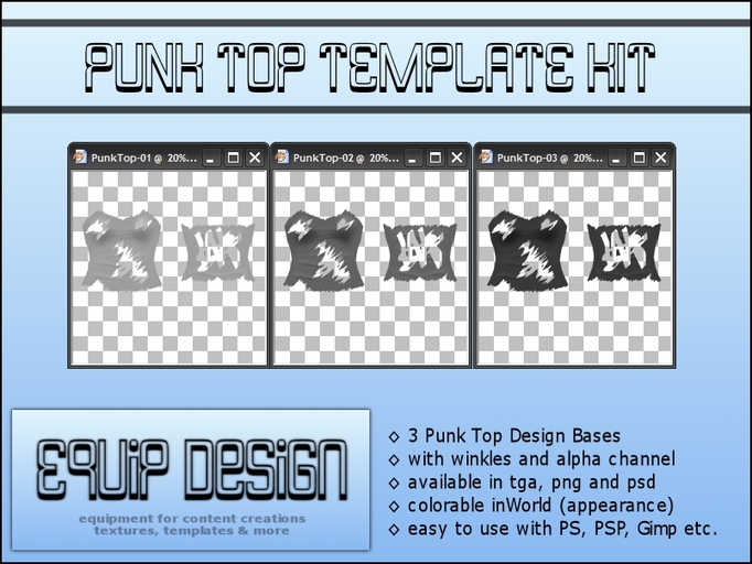 Punk Top Template Kit (tga, png, psd) over 50% OFF