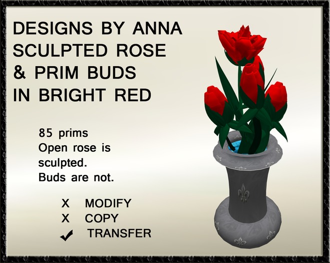 DBA SCULPTED ROSE & PRIM BUDS IN BRIGHT RED