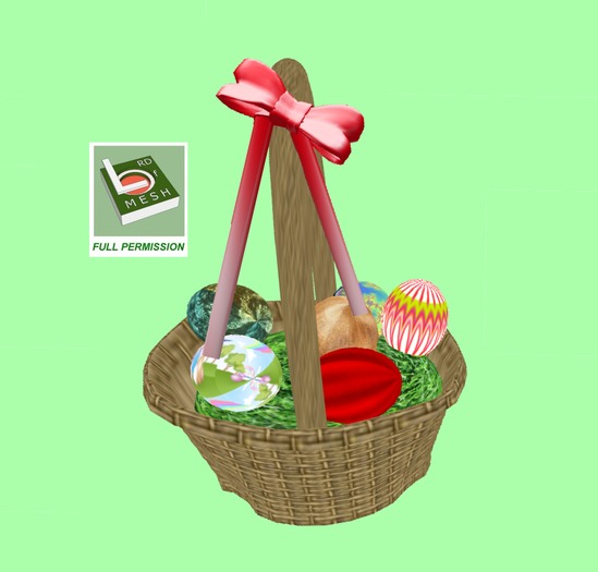 Easter Basket with 6 Eggs and Red Bow