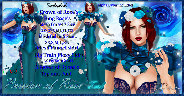 -Lamu Fashion-Gown Passion of Rose TEAL !DISCOUNT!