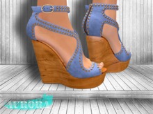 AURORA - Mesh Studded Wedge Heels - Cornflower Blue Suede