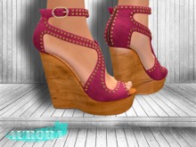 AURORA - Mesh Studded Wedge Heels - Burgundy Suede