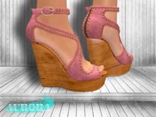 AURORA - Mesh Studded Wedge Heels - Blush Suede
