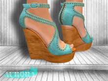 AURORA - Mesh Studded Wedge Heels - Mint Suede
