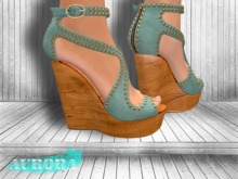 AURORA - Mesh Studded Wedge Heels - Seafoam Suede