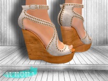 AURORA - Mesh Studded Wedge Heels - Bone Suede