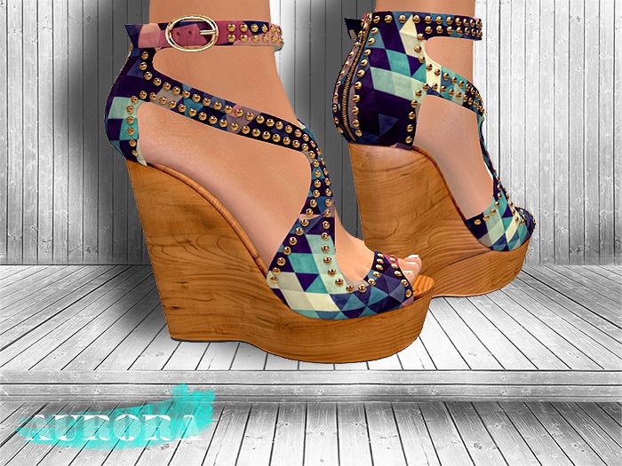 AURORA - Mesh Studded Wedge Heels - Geometric