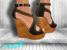 AURORA - Mesh Studded Wedge Heels - Black