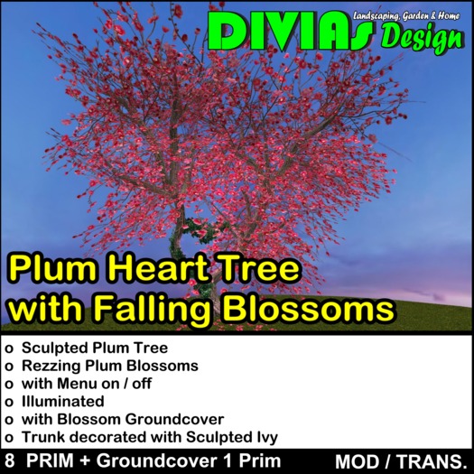 Plum Heart Tree with falling Blossom, Illuminated