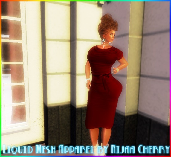 Liquid Mesh Cowl Dress RED