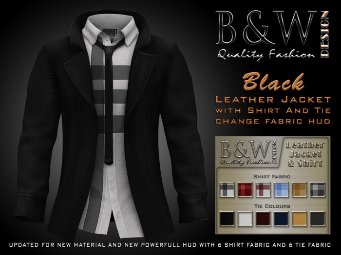 ***bw-005 B&W - BLACK Leather - Jacket & Shirt